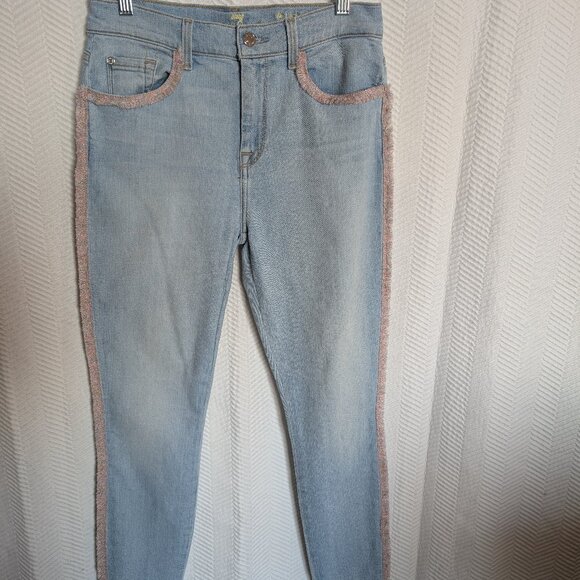 7 For All Mankind The High Waist Ankle Skinny Jeans with Rainbow Fringe Size 28 - Picture 2 of 10